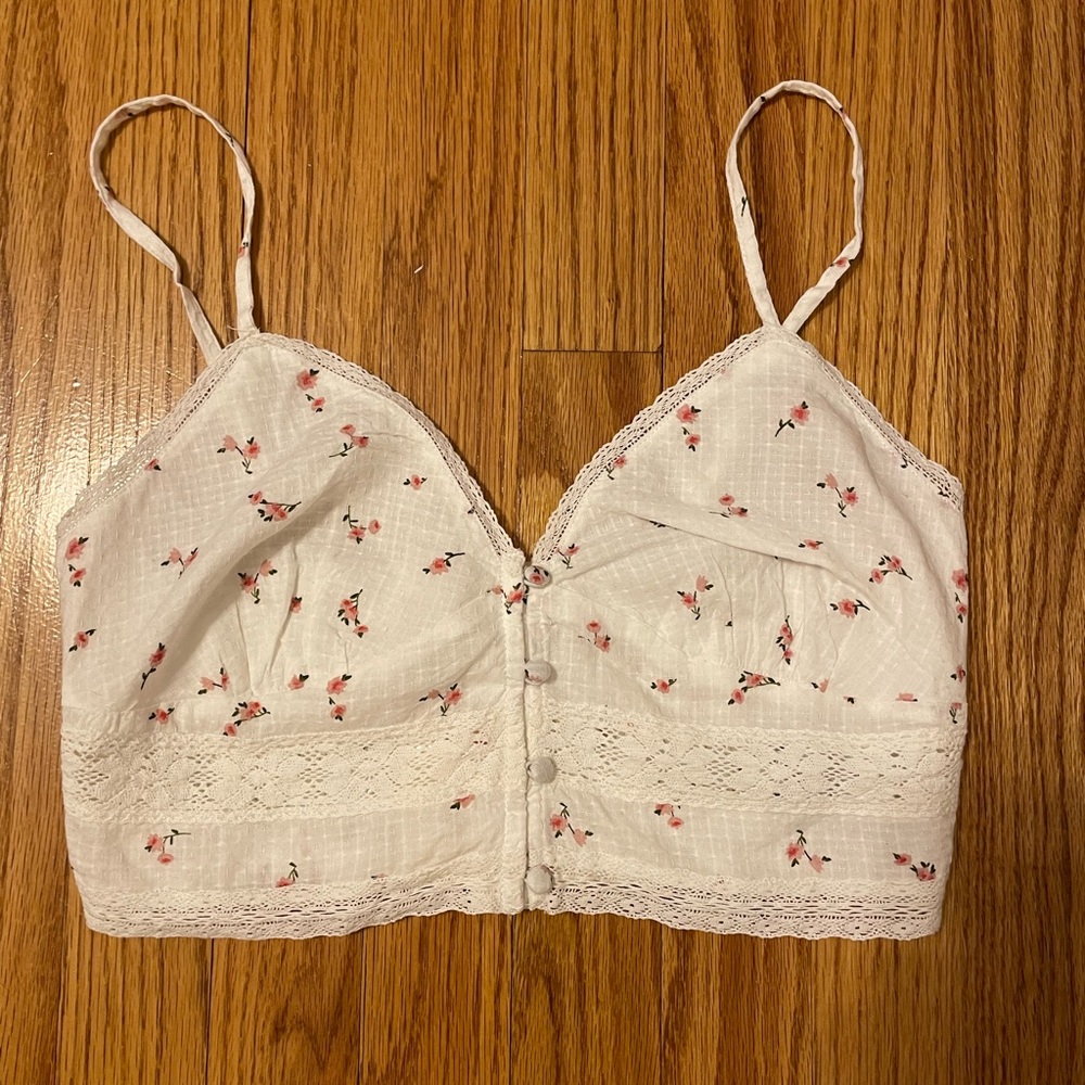 White Flower Printed Crop Top